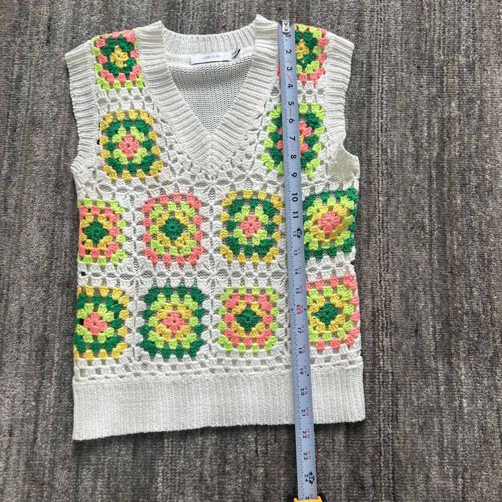Greylin (Anthropologie) Neon Crochet Granny Square Sweater Top, Size XS - Picture 6 of 6